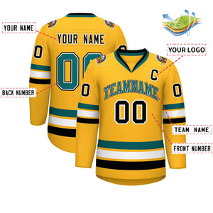 Custom Gold Aqua White-Black Classic Style Hockey Jersey