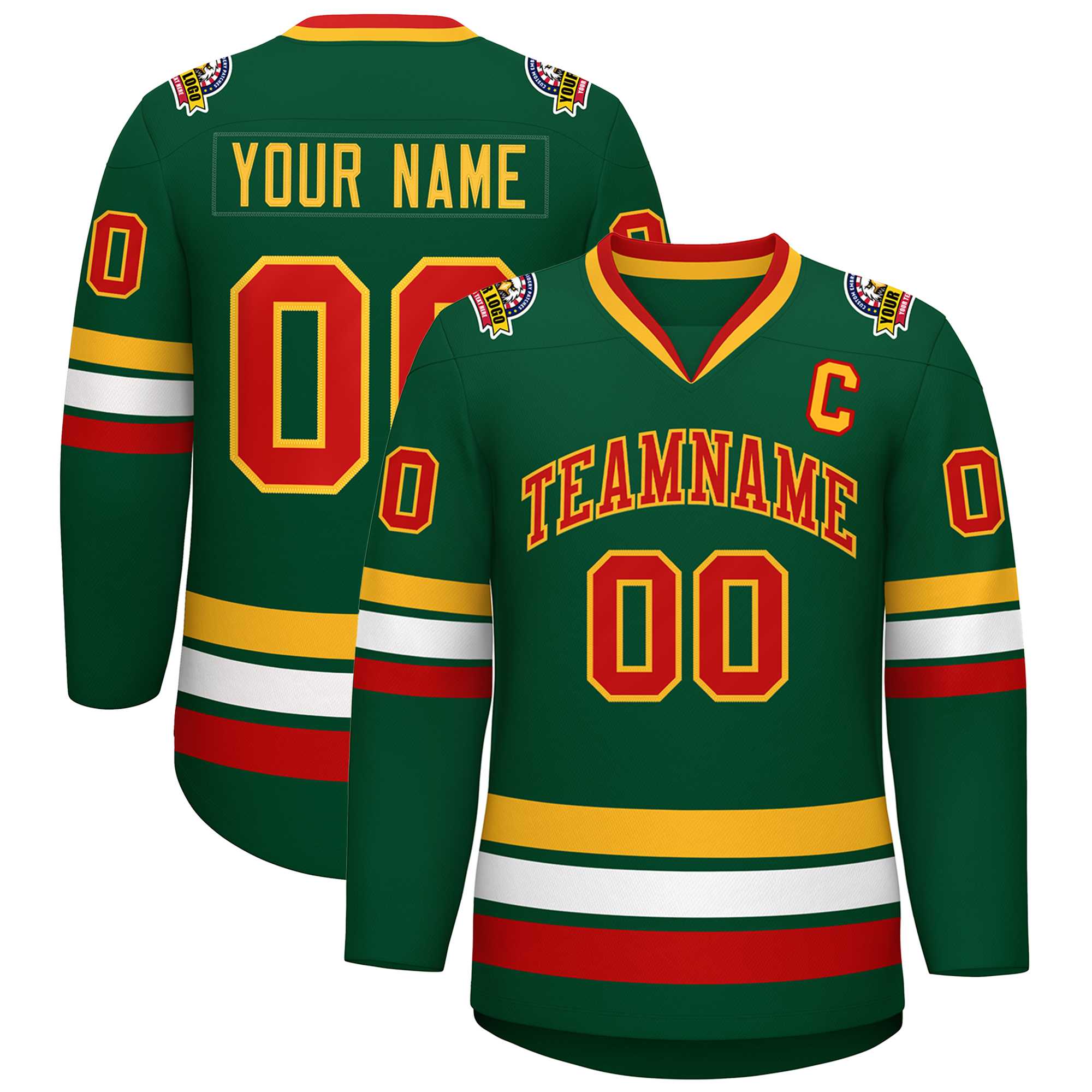 Custom Green Red-Gold Classic Style Hockey Jersey