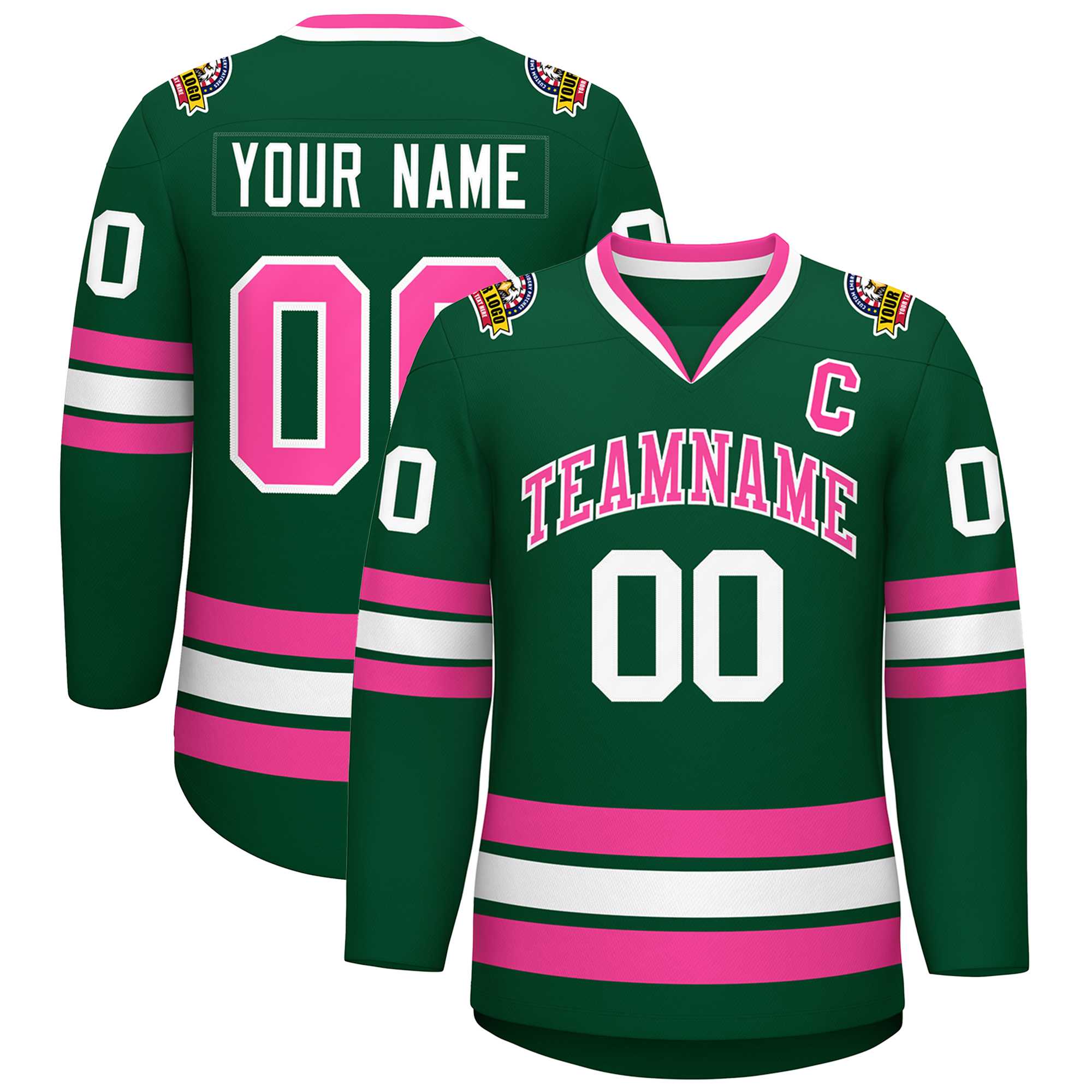 Custom Green Pink-White Classic Style Hockey Jersey