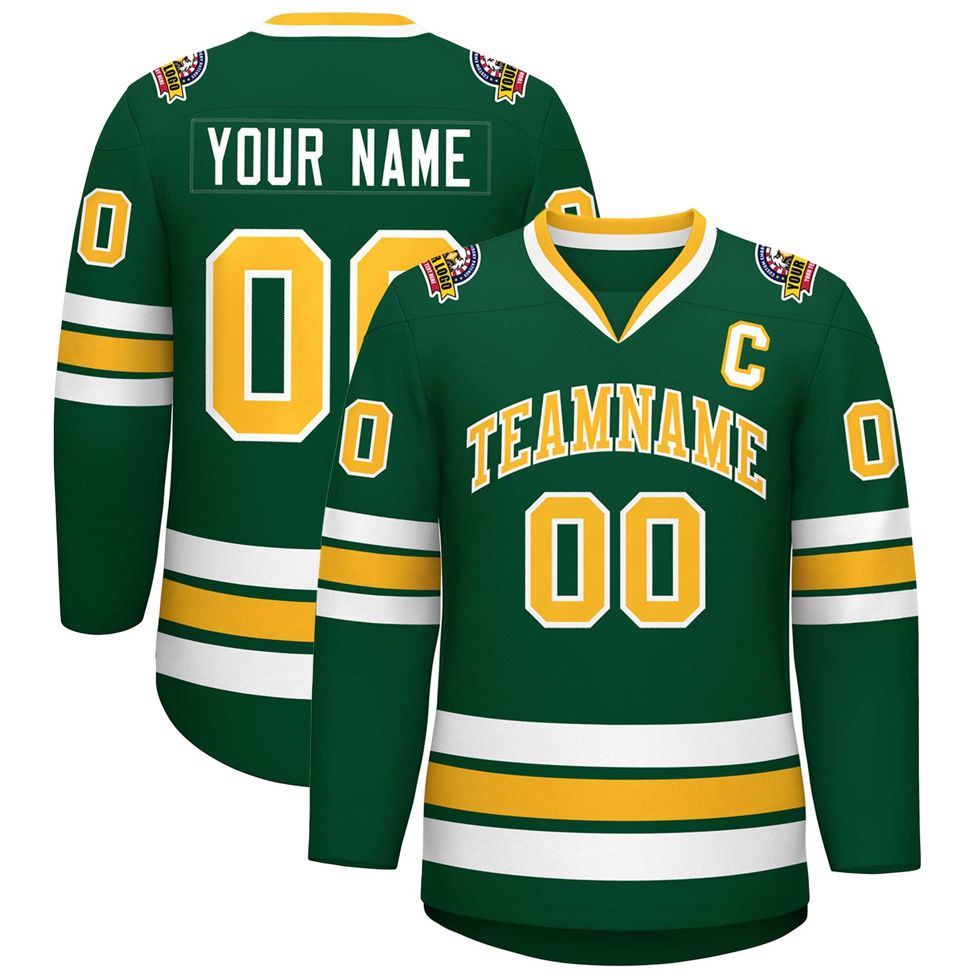 Custom Green Gold-White Classic Style Hockey Jersey