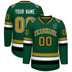 Custom Green Old Gold Black-White Classic Style Hockey Jersey