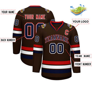 Custom Brown Navy White-Red Classic Style Hockey Jersey