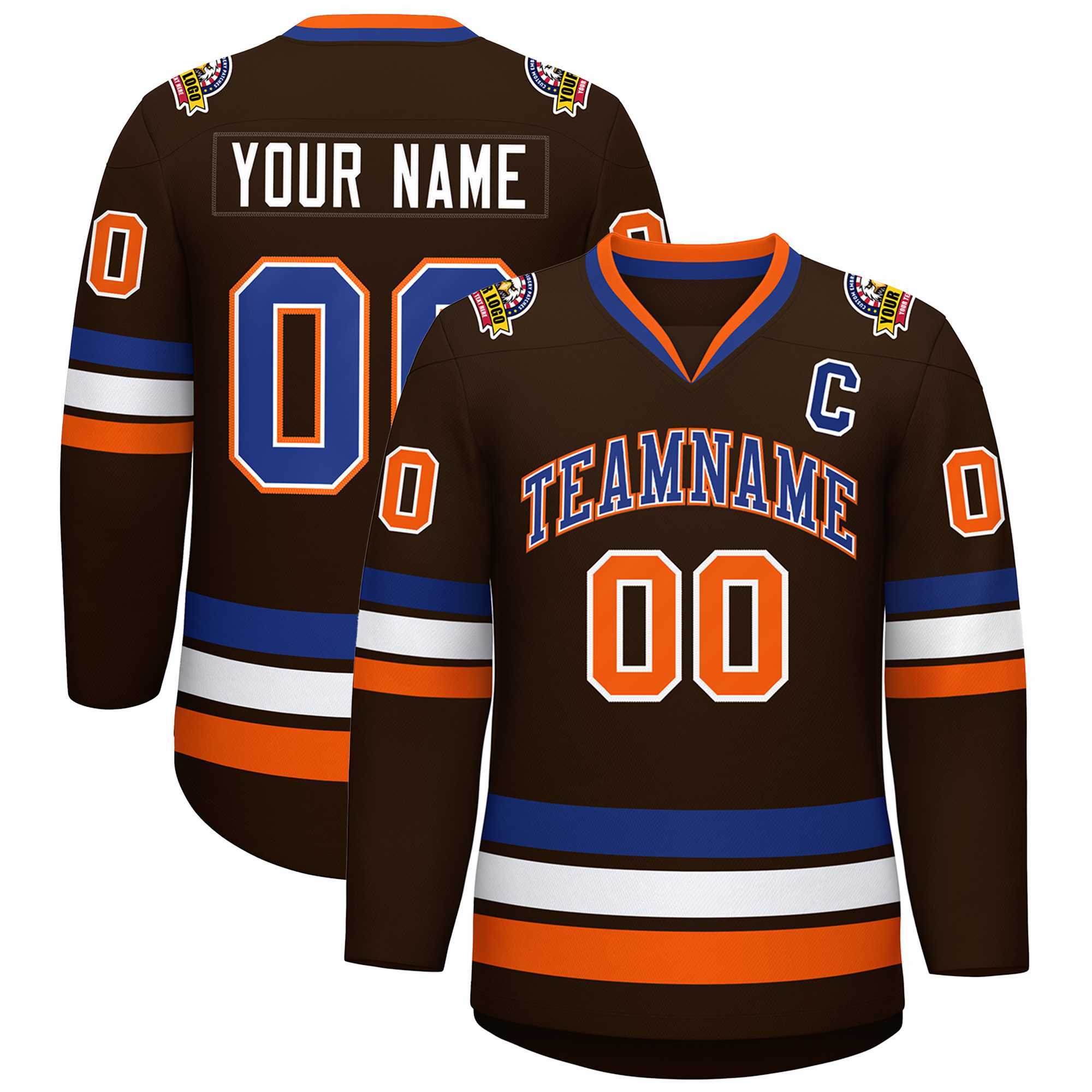 Custom Brown Royal White-Orange Classic Style Hockey Jersey