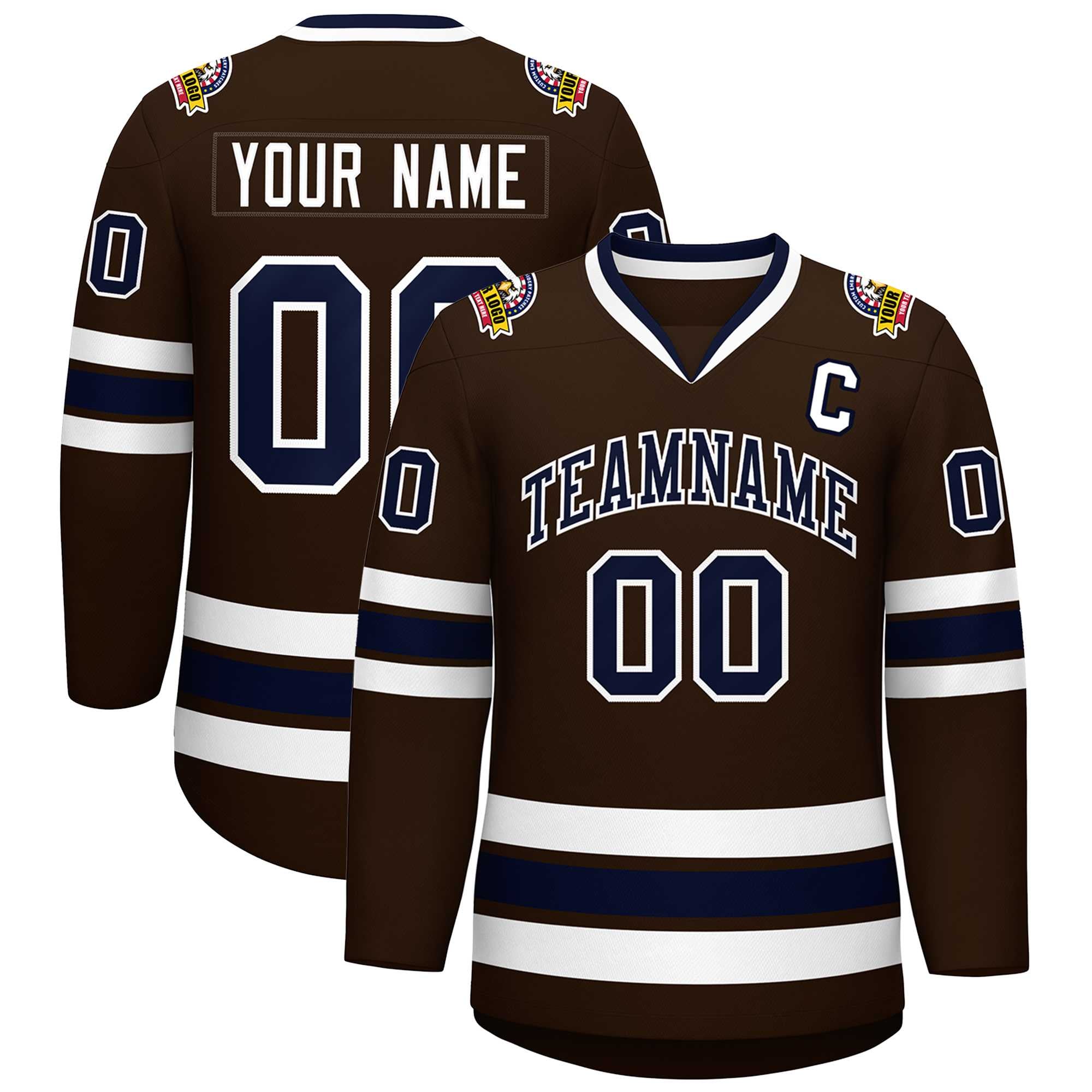 Maillot de hockey de style classique marron marine-blanc personnalisé