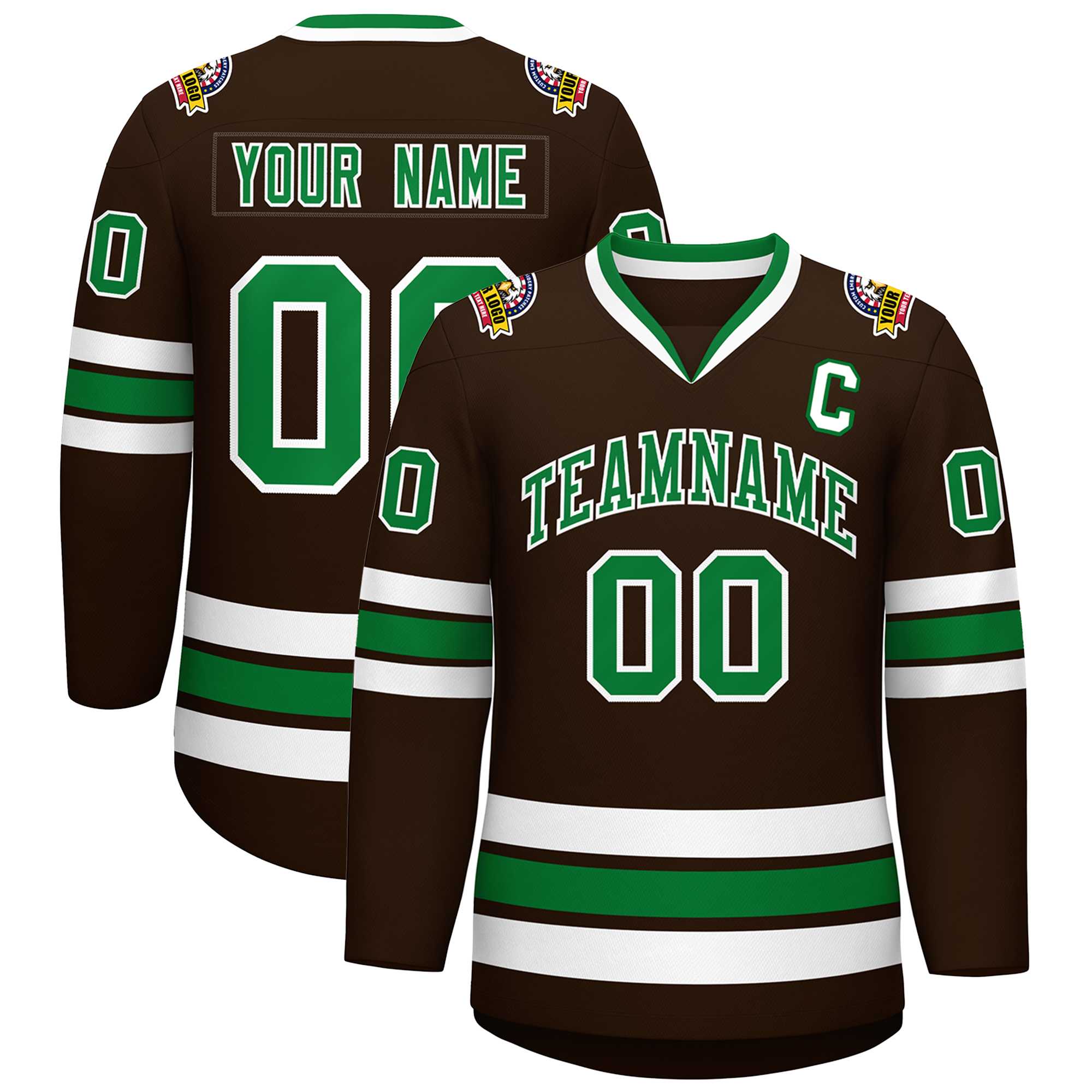 Custom Brown Kelly Green-White Classic Style Hockey Jersey