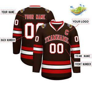 Custom Brown Red-White Classic Style Hockey Jersey