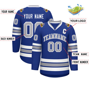 Custom Royal Gray-White Classic Style Hockey Jersey