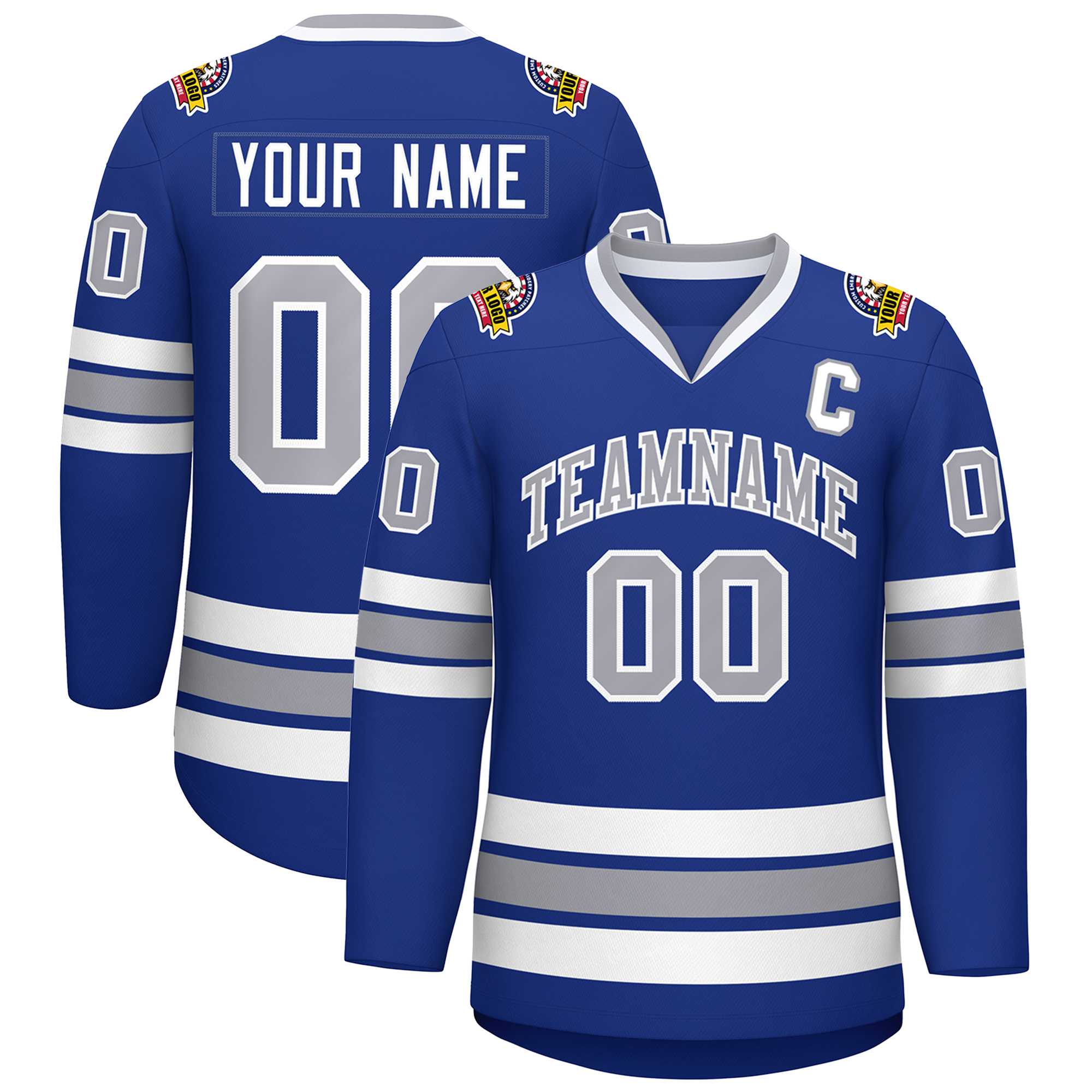 Custom Royal Gray-White Classic Style Hockey Jersey