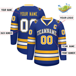 Custom Royal White Royal-Gold Classic Style Hockey Jersey