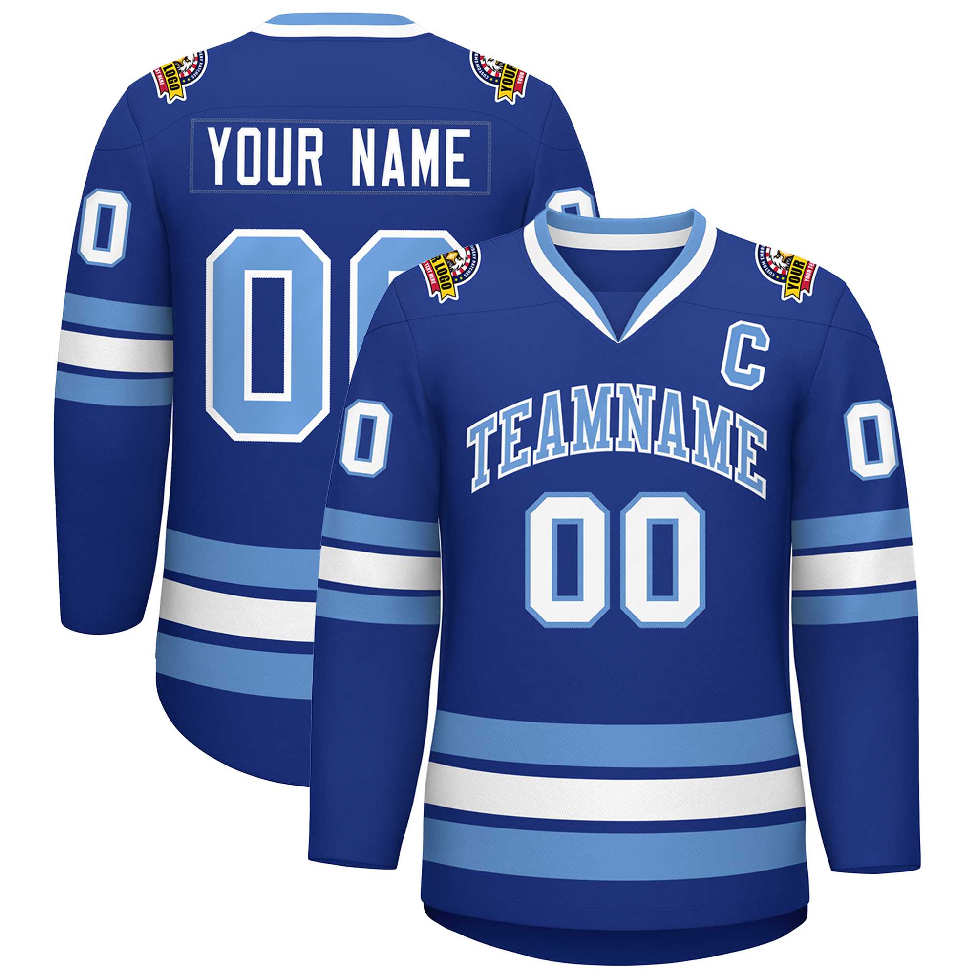 Custom Royal Light Blue-White Classic Style Hockey Jersey