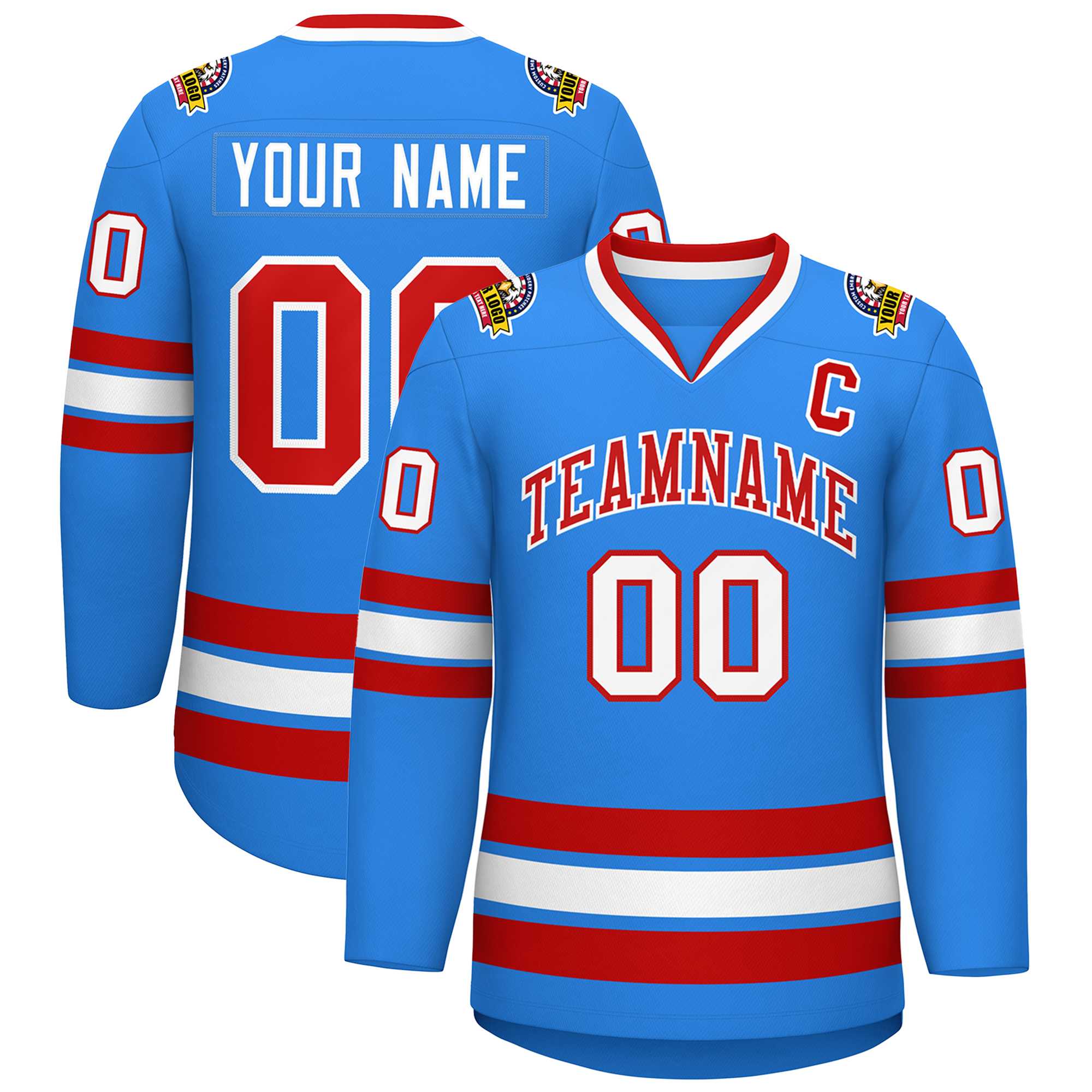 Custom Powder Blue Red-White Classic Style Hockey Jersey