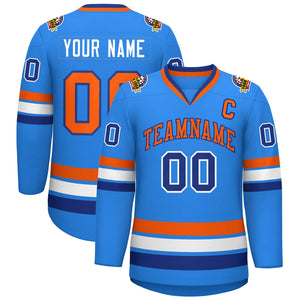 Maillot de hockey de style classique bleu poudre orange-royal personnalisé