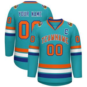 Maillot de hockey personnalisé de style classique Aqua Orange Royal-White