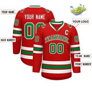 Custom Red Kelly Green-White Classic Style Hockey Jersey