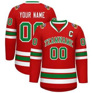 Custom Red Kelly Green-White Classic Style Hockey Jersey