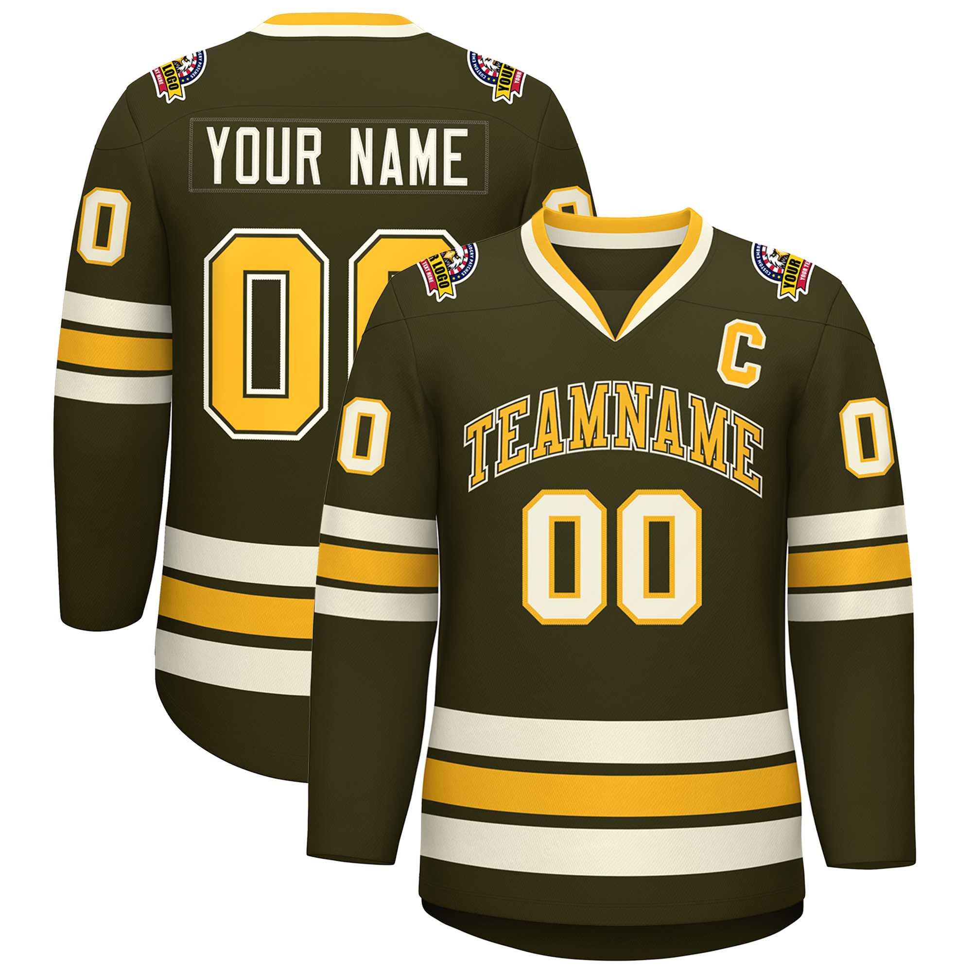 Custom Olive Gold Olive-Khaki Classic Style Hockey Jersey