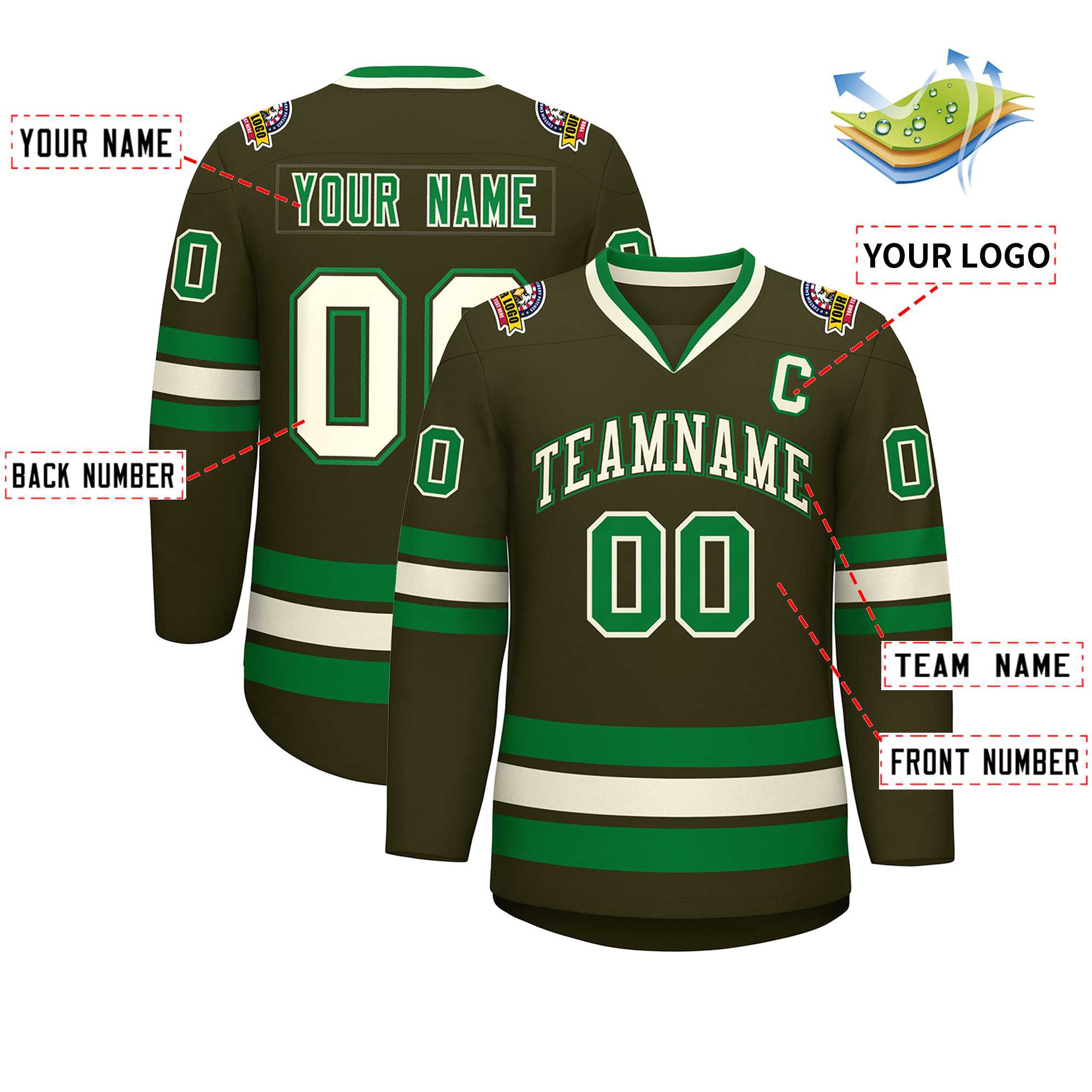 Custom Olive Khaki Olive-Kelly Green Classic Style Hockey Jersey