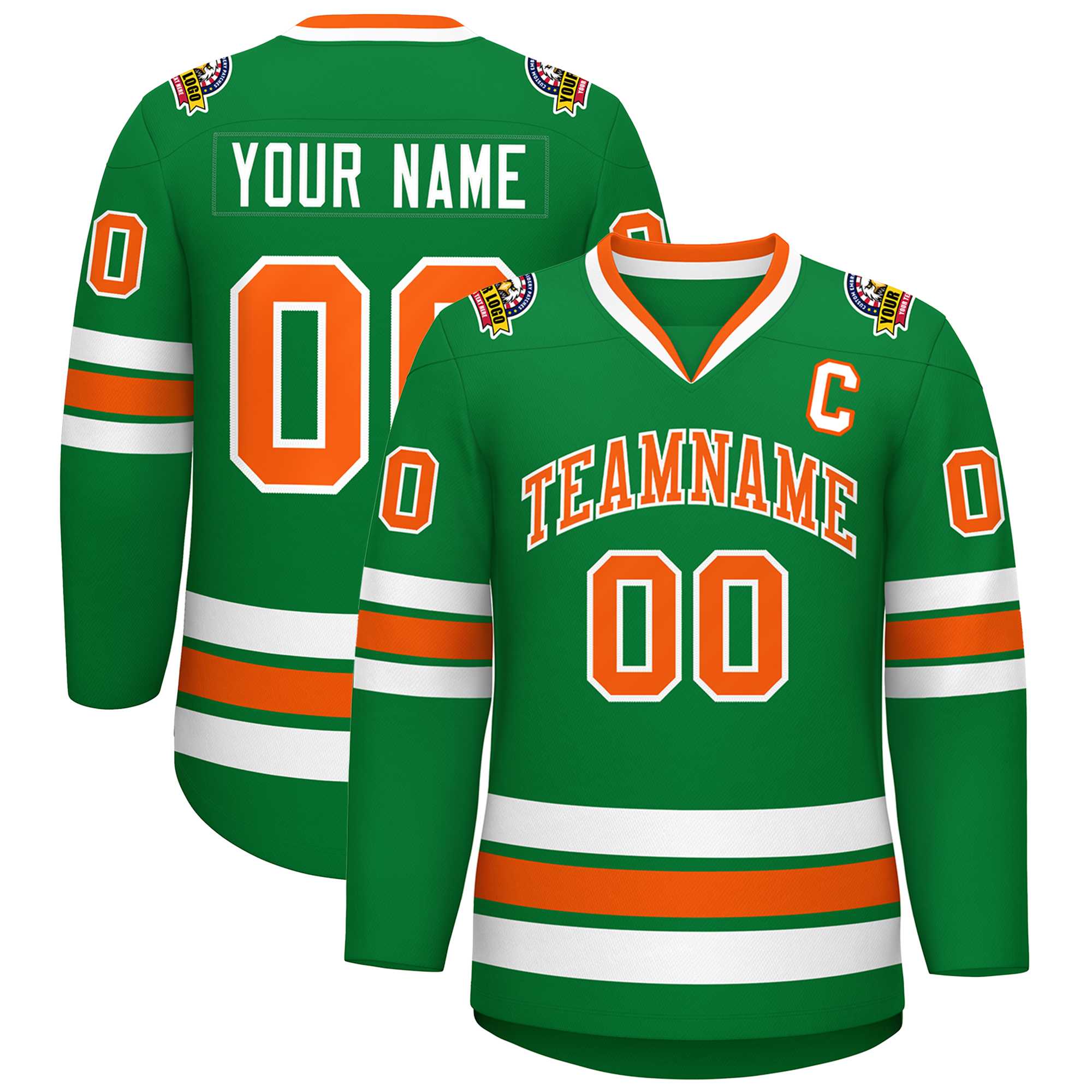 Custom Kelly Green Orange-White Classic Style Hockey Jersey