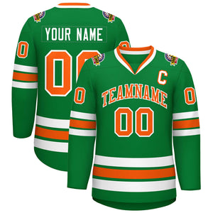 Maillot de hockey de style classique Kelly vert orange-blanc personnalisé