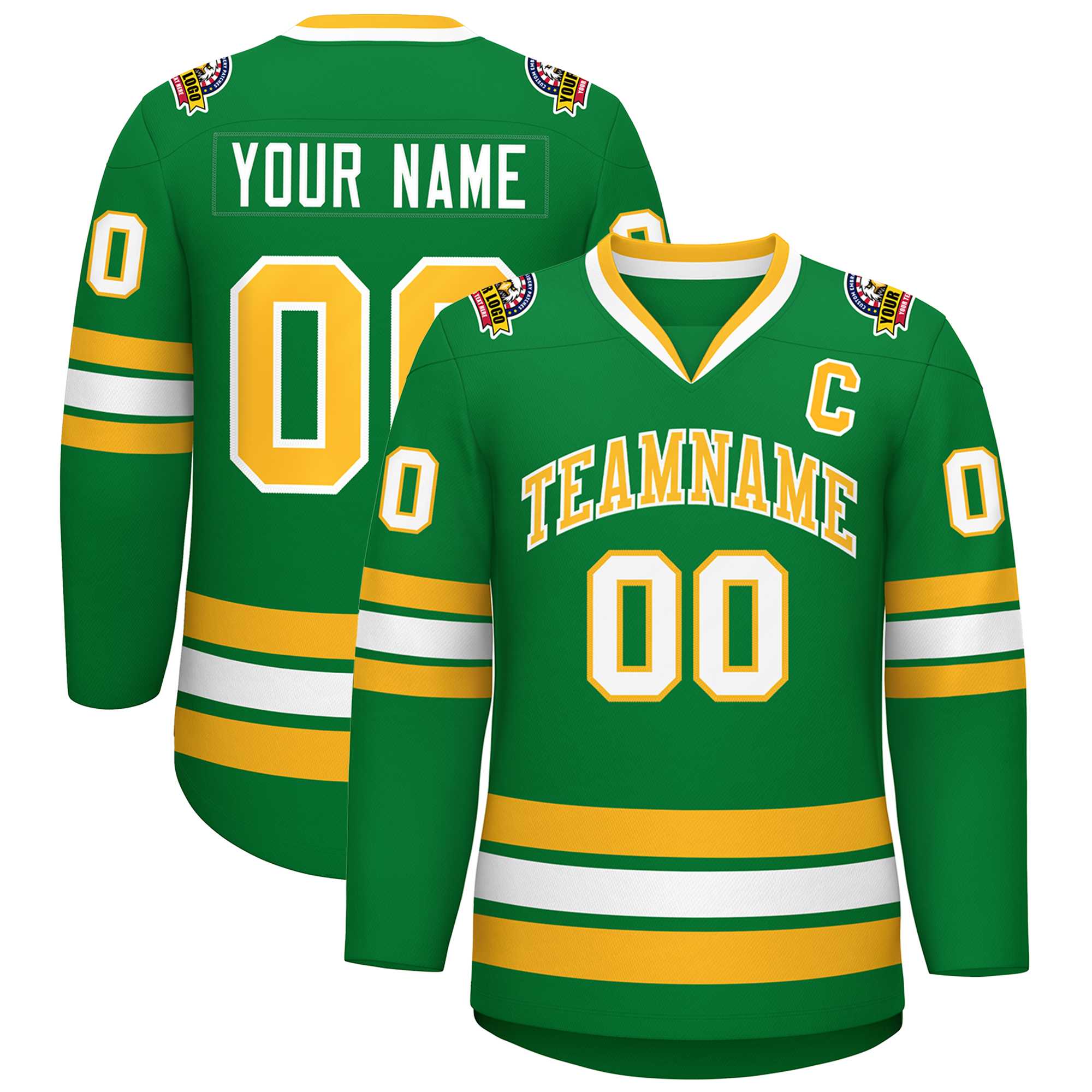 Custom Kelly Green Gold-White Classic Style Hockey Jersey