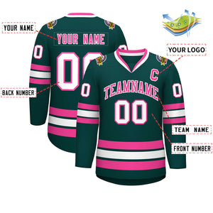 Maillot de hockey de style classique personnalisé vert minuit rose-blanc