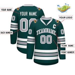 Custom Midnight Green Gray-White Classic Style Hockey Jersey