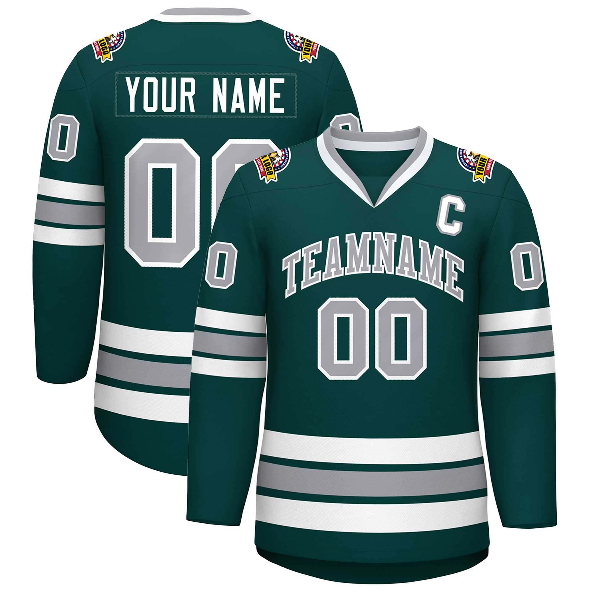 Custom Midnight Green Gray-White Classic Style Hockey Jersey