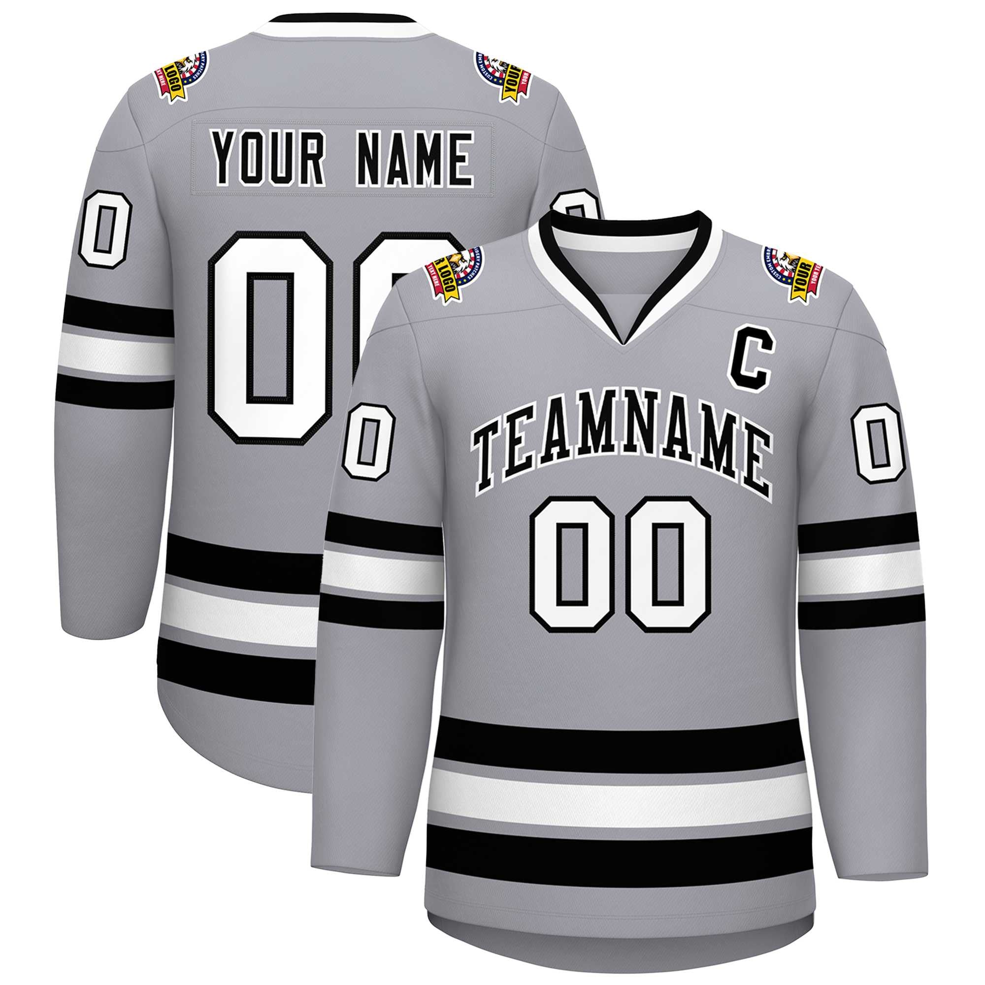 Custom Gray Black-White Classic Style Hockey Jersey