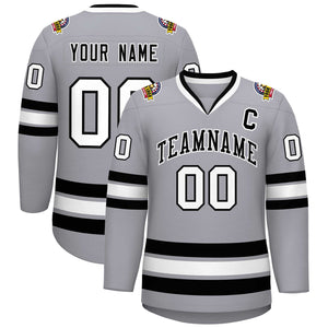 Maillot de hockey de style classique gris noir-blanc personnalisé