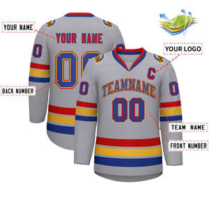 Custom Gray Royal Gold-Red Classic Style Hockey Jersey