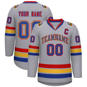 Custom Gray Royal Gold-Red Classic Style Hockey Jersey