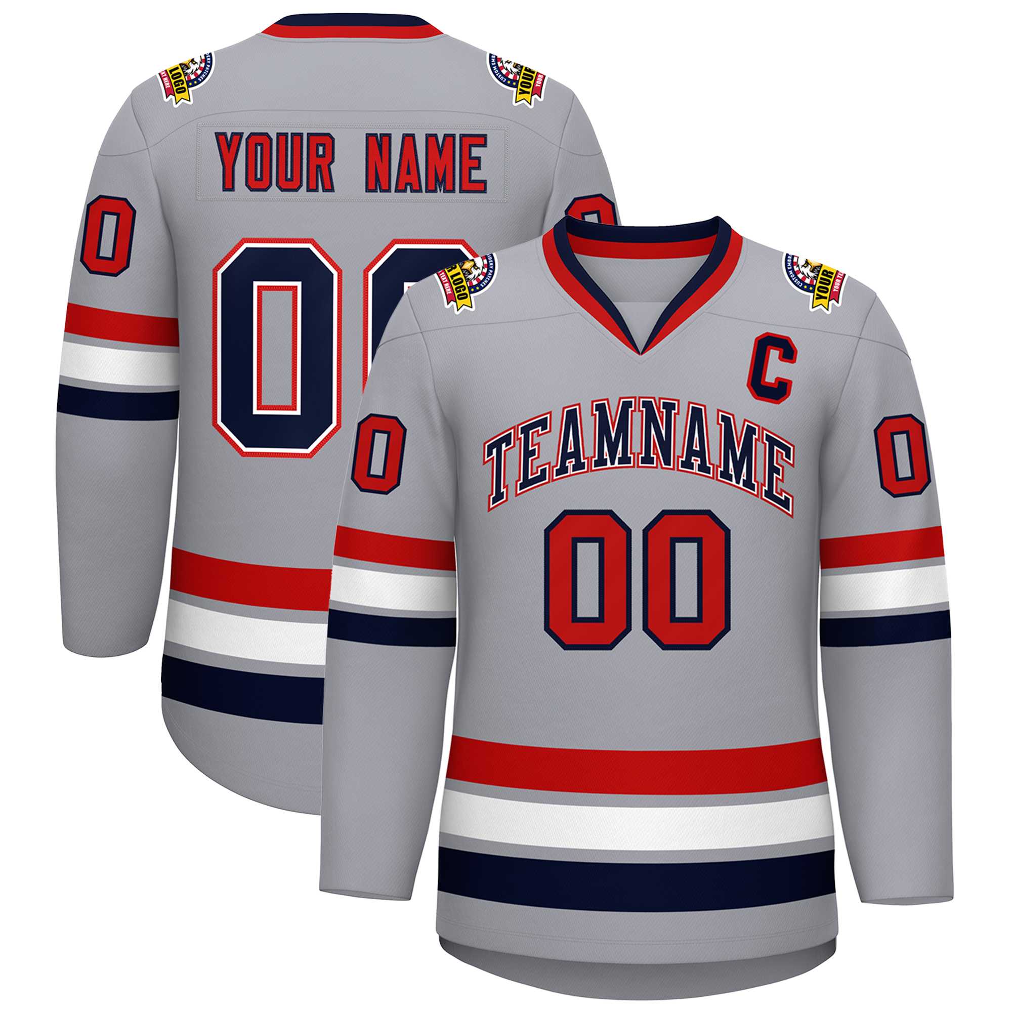 Custom Gray Navy White-Red Classic Style Hockey Jersey