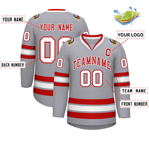 Custom Gray Red-White Classic Style Hockey Jersey