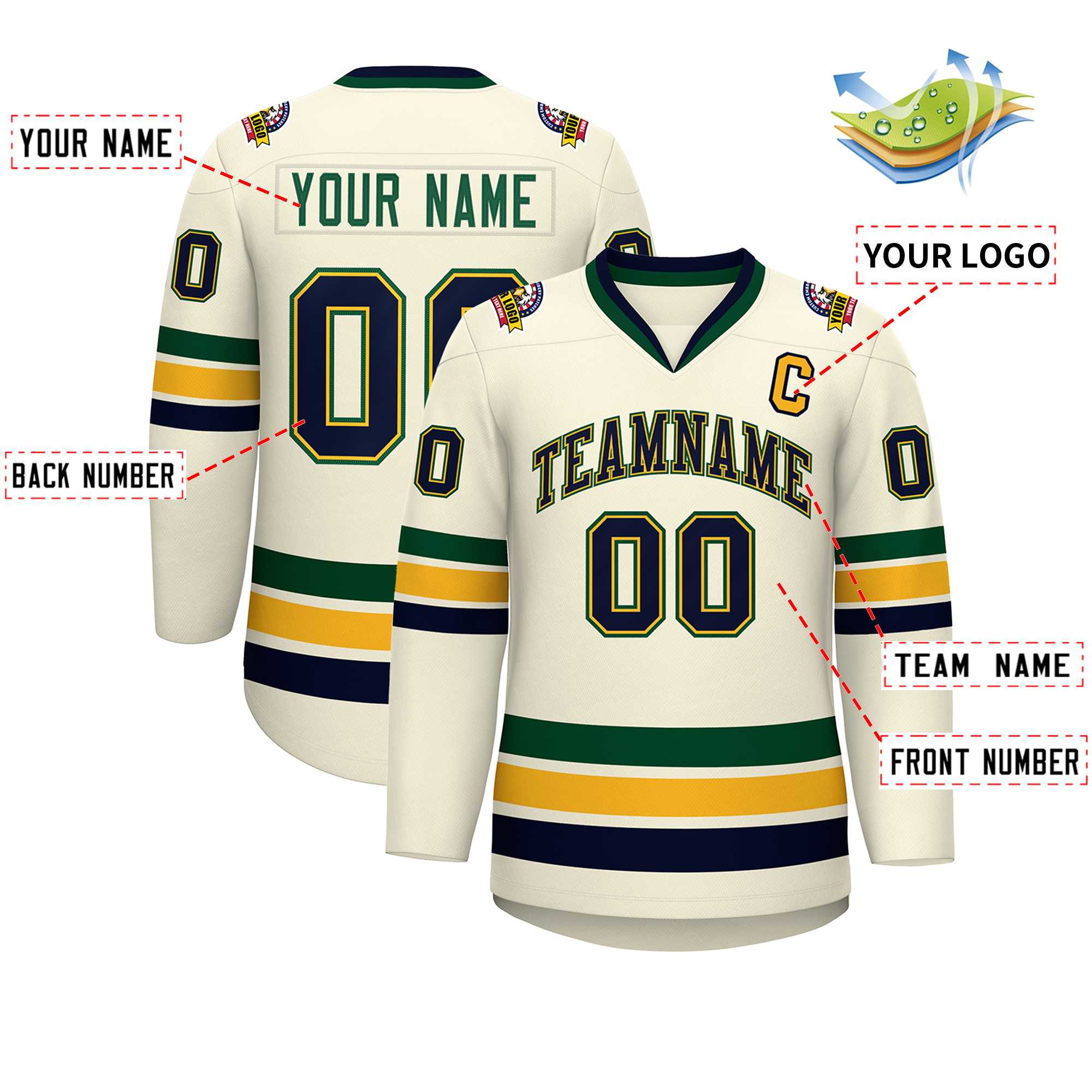 Custom Khaki Navy Gold-Green Classic Style Hockey Jersey