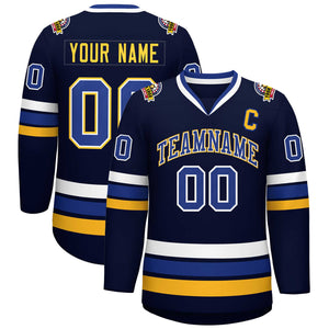 Maillot de hockey de style classique personnalisé Navy Royal White-Gold