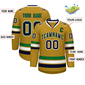 Maillot de hockey personnalisé Old Gold Navy Kelly vert-blanc, Style classique