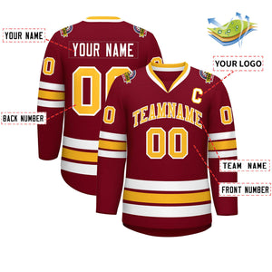 Custom Crimson Gold-White Classic Style Hockey Jersey