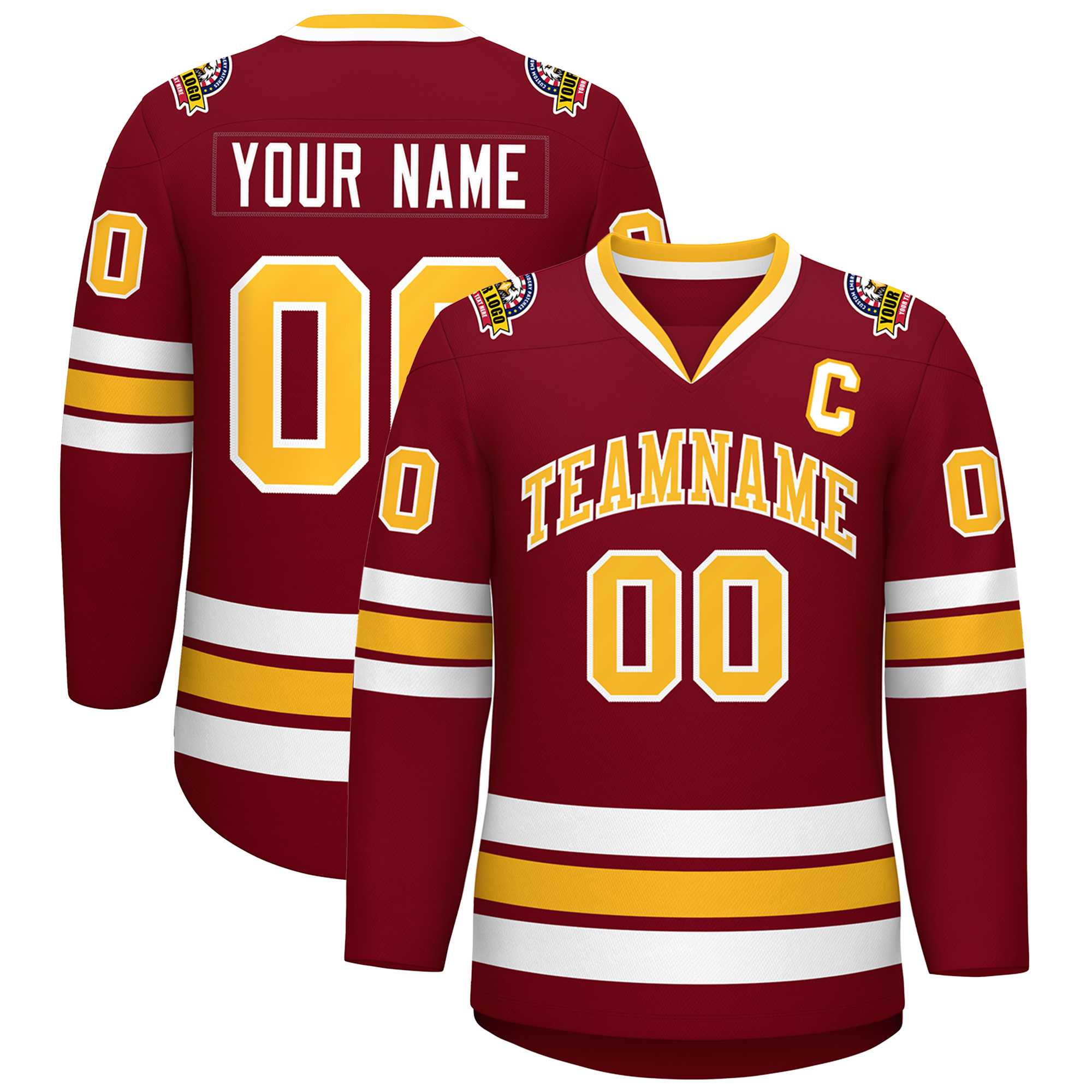 Custom Crimson Gold-White Classic Style Hockey Jersey