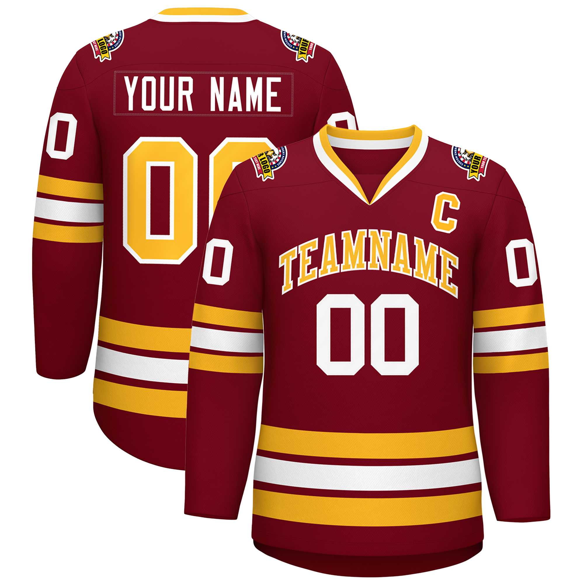 Custom Crimson Gold-White Classic Style Hockey Jersey