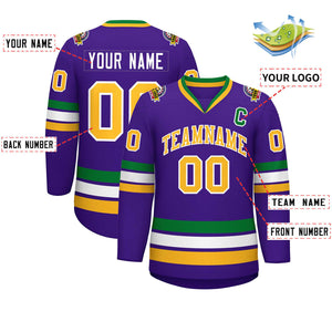 Maillot de hockey de style classique violet or-blanc personnalisé