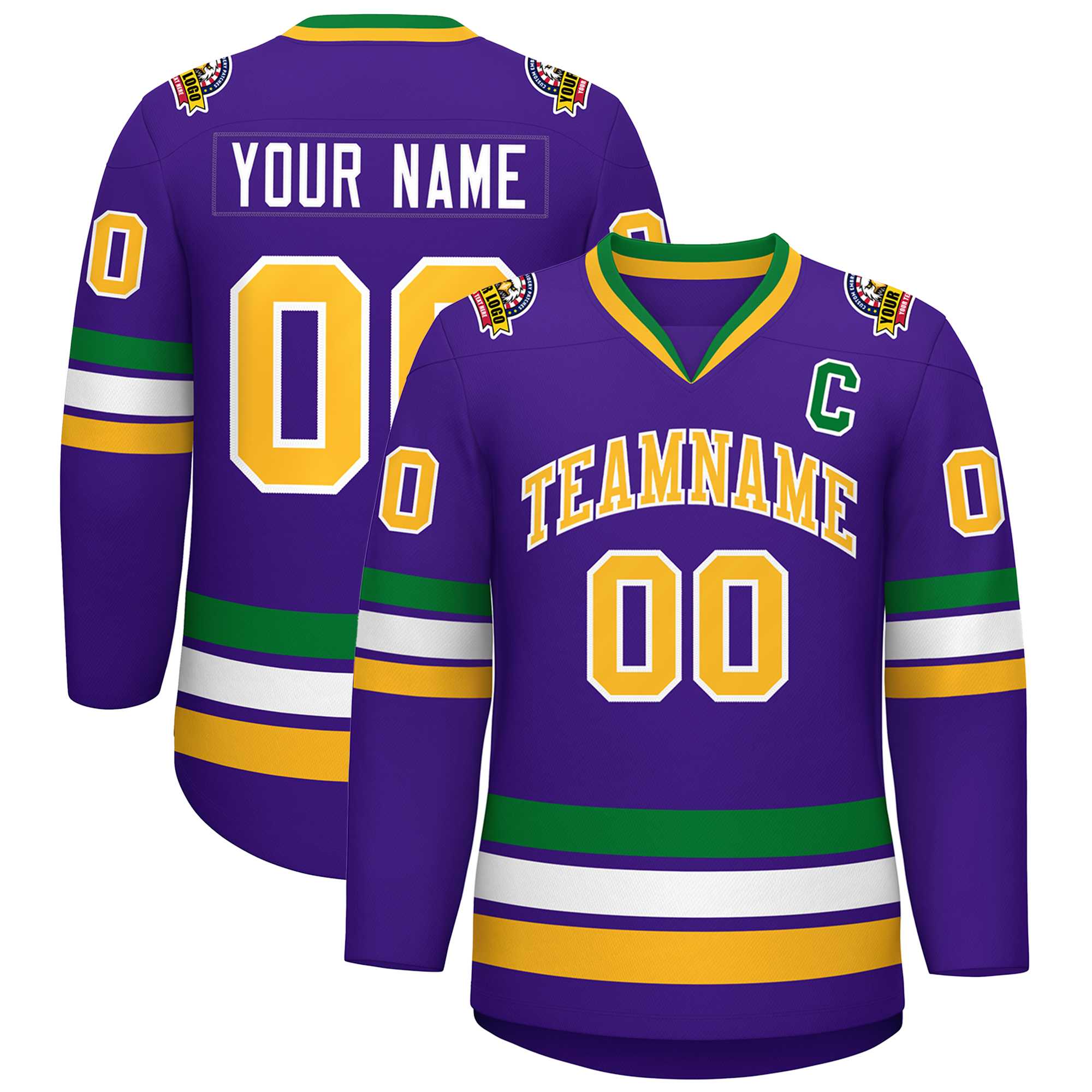 Custom Purple Gold-White Classic Style Hockey Jersey