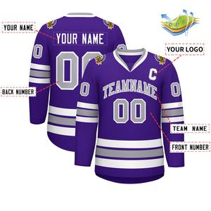 Maillot de hockey de style classique violet gris-blanc personnalisé