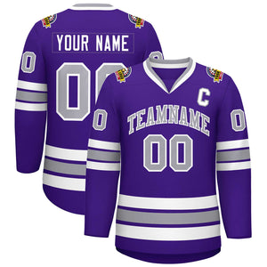 Maillot de hockey de style classique violet gris-blanc personnalisé