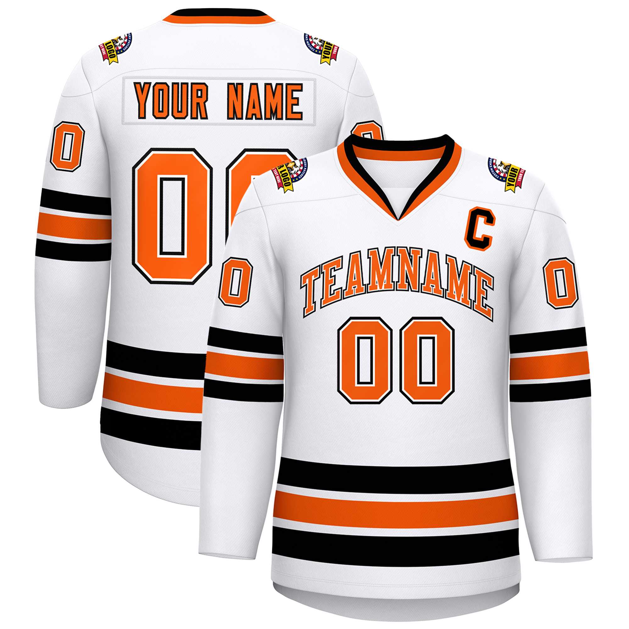 Custom White Orange White-Black Classic Style Hockey Jersey