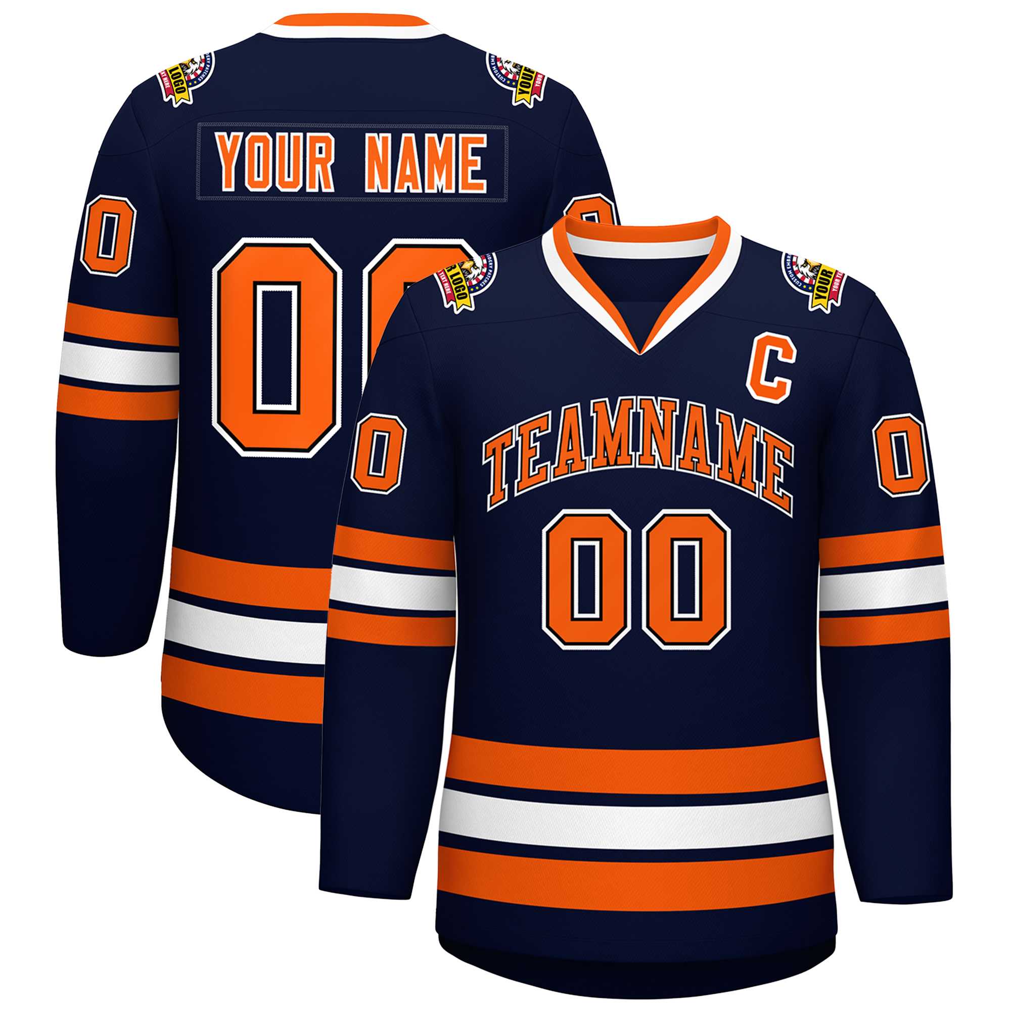 Custom Navy Orange Black-White Classic Style Hockey Jersey