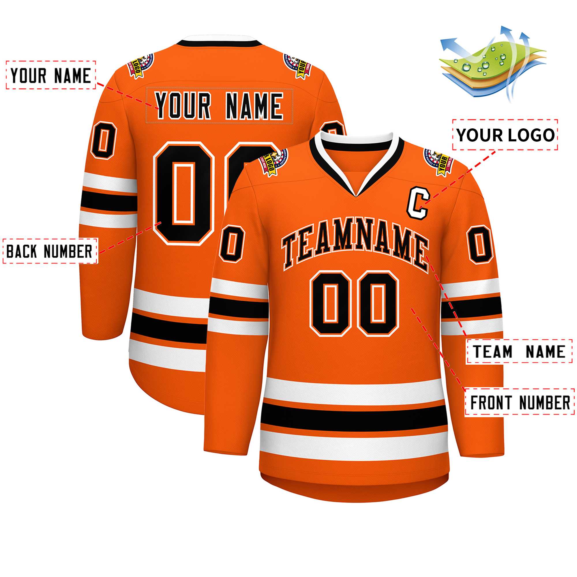 Custom Orange Black Orange-White Classic Style Hockey Jersey