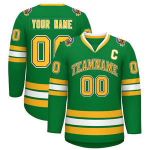 Custom Kelly Green Gold Black-White Classic Style Hockey Jersey