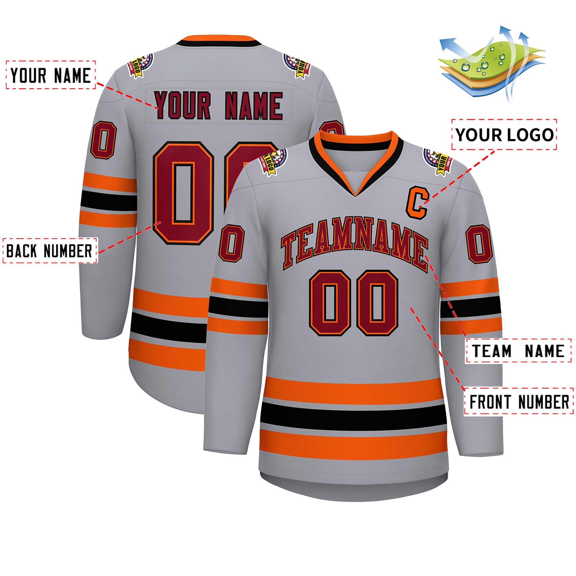 Custom Gray Crimson Orange-Black Classic Style Hockey Jersey