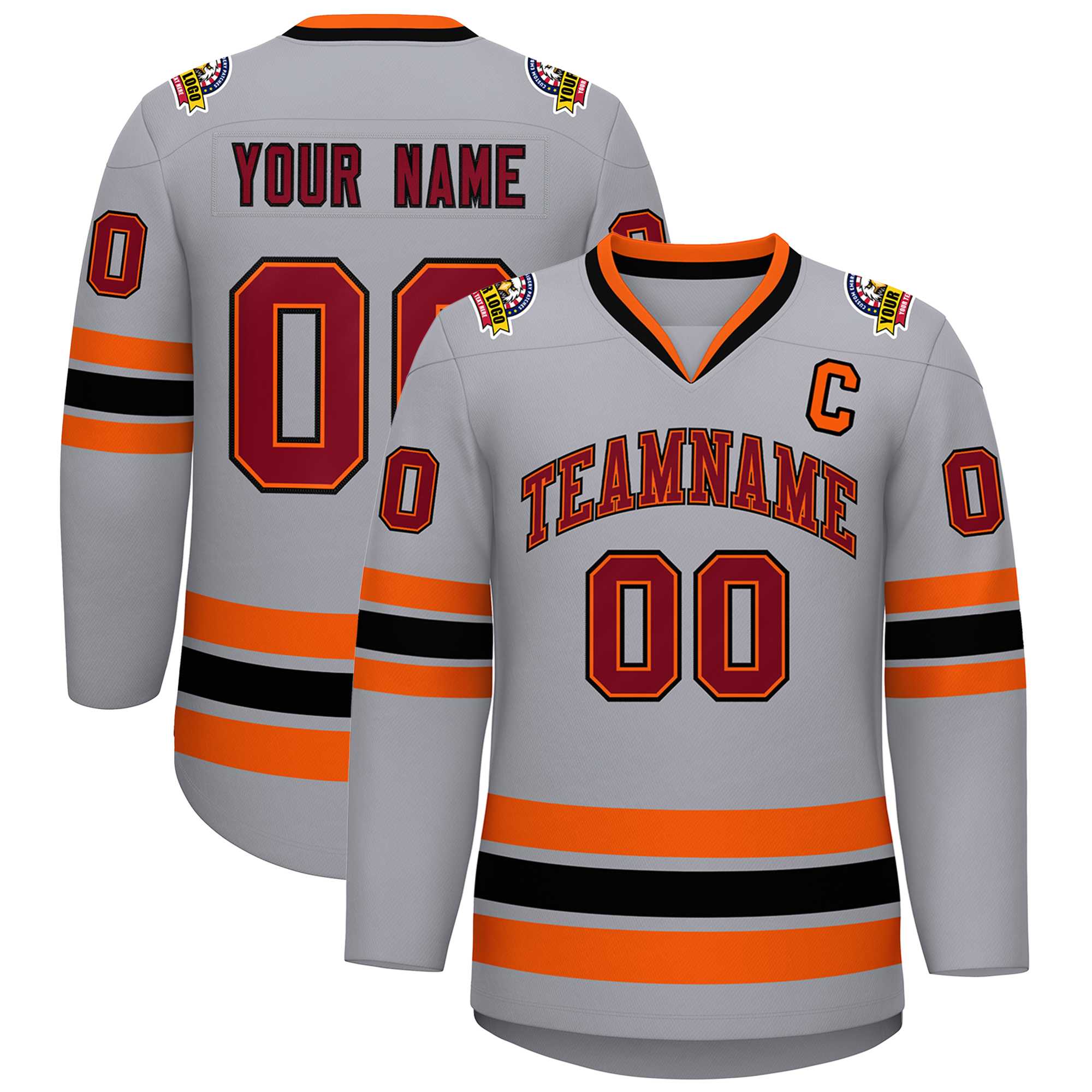 Custom Gray Crimson Orange-Black Classic Style Hockey Jersey