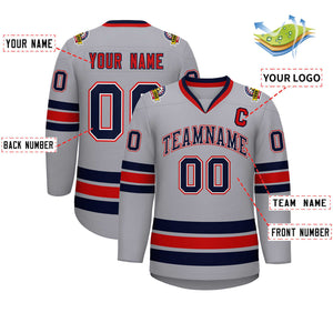 Custom Gray Navy White-Red Classic Style Hockey Jersey